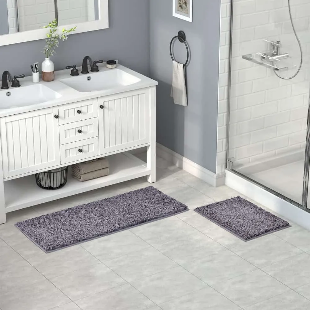 Lifewit Badematte Chenille grau 43x61 cm rutschfest