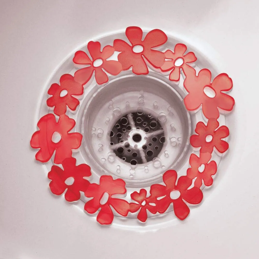 mDesign Spülbecken Set Rot 3er Floral für Doppelspüle