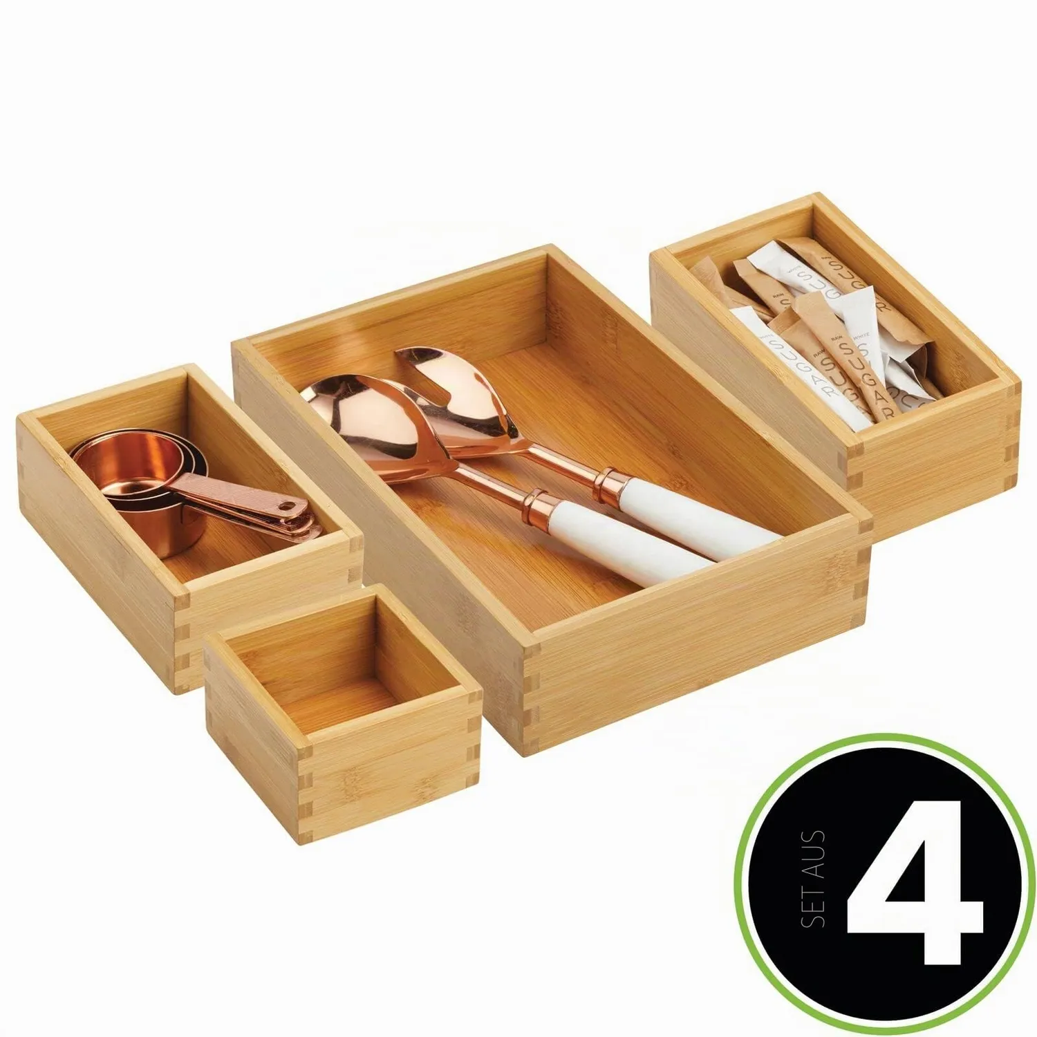 mDesign Schubladenbox Bambus 4er-Set Natur Besteck