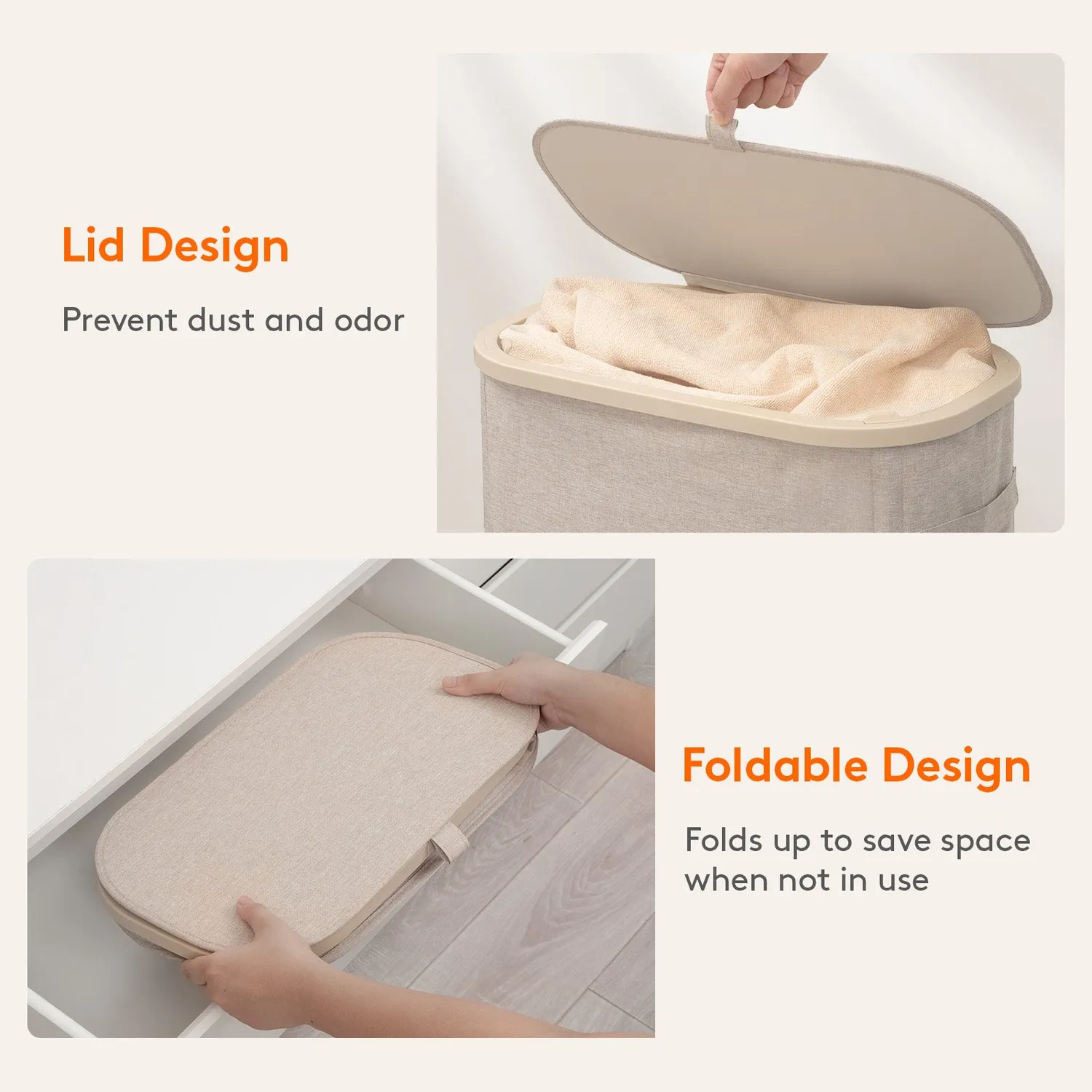Lifewit Wäschekorb schmal mit Deckel 65L Beige