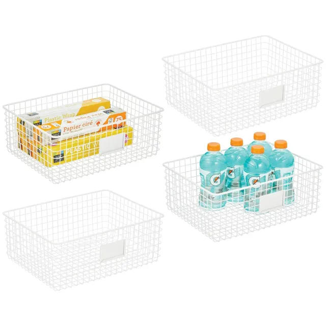 mDesign Allzweckkorb Drahtkorb weiß 4er-Set mit Etikett