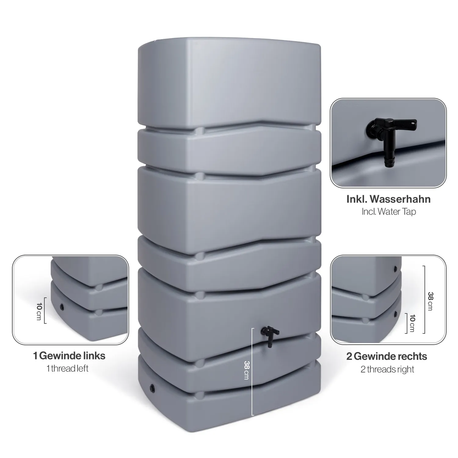 Kreher Aqua Tower Wassertank 650 Liter Grau glatt Hahn
