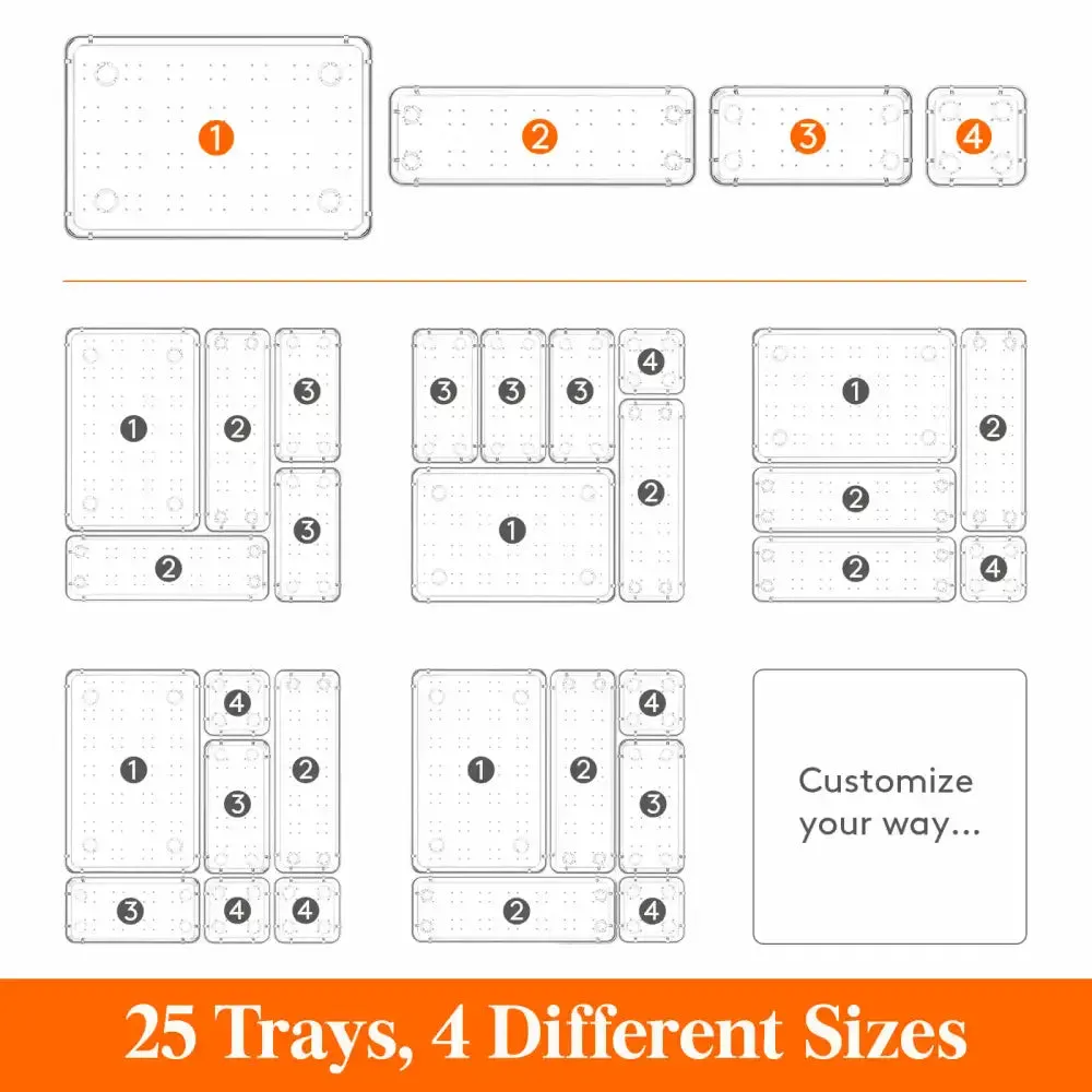 Lifewit Schubladen Organizer Set 25-teilig Transparent Kunststoff