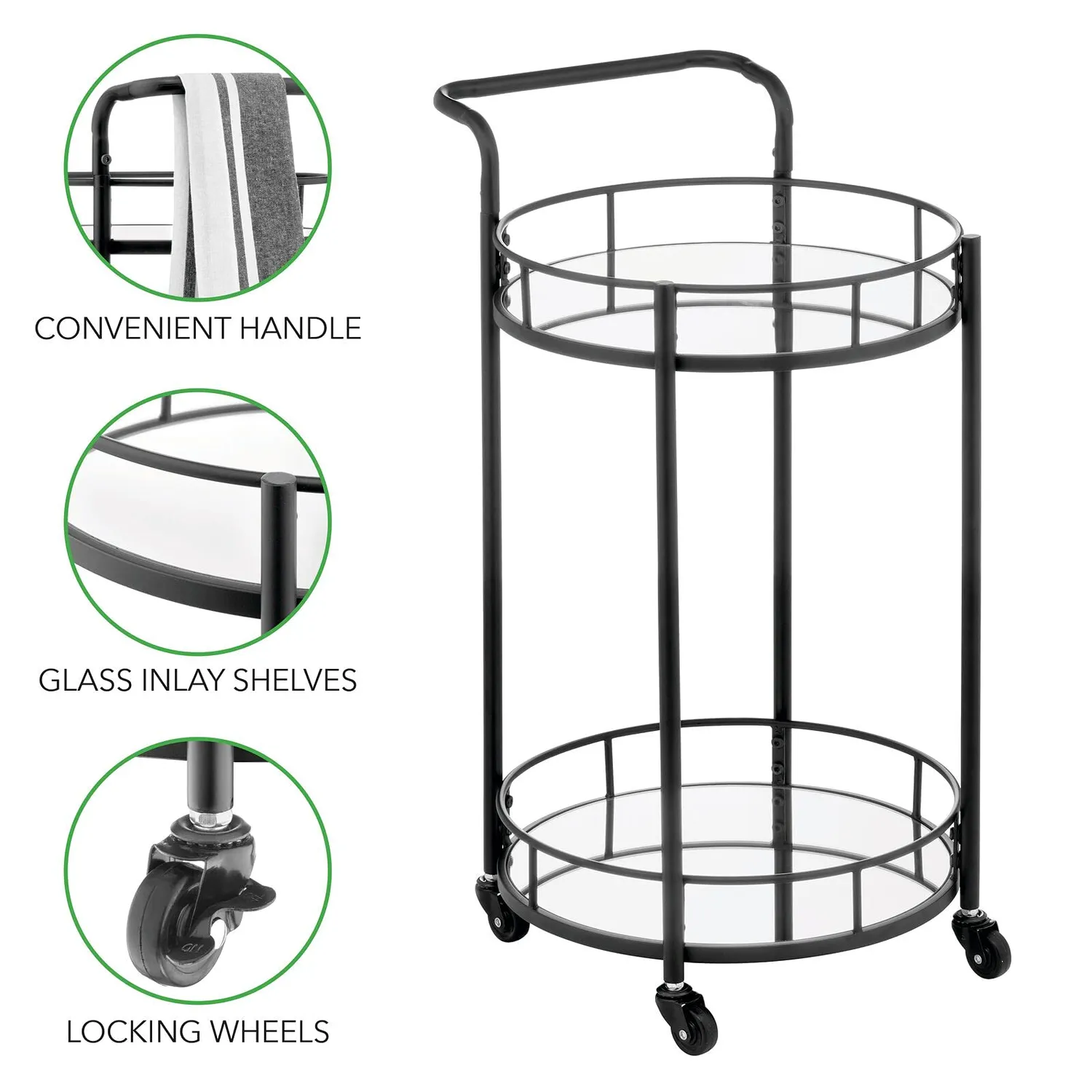 mDesign Servierwagen Beistellwagen schwarz 2 Ebenen Glas