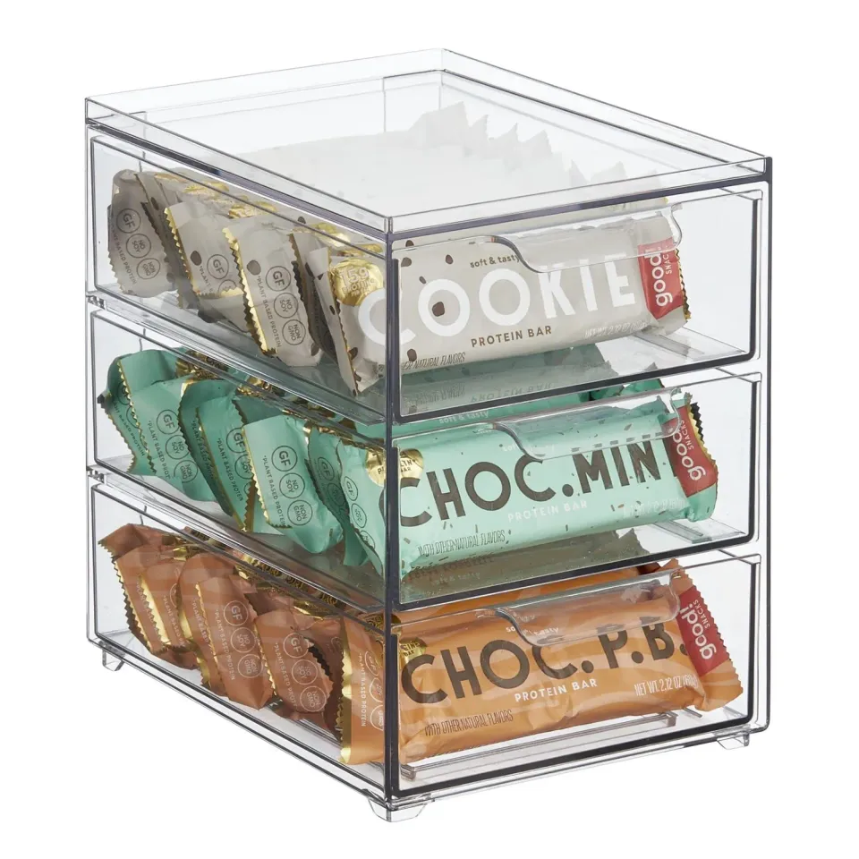 mDesign Schubladenbox Kunststoff 3 Schubladen transparent stapelbar