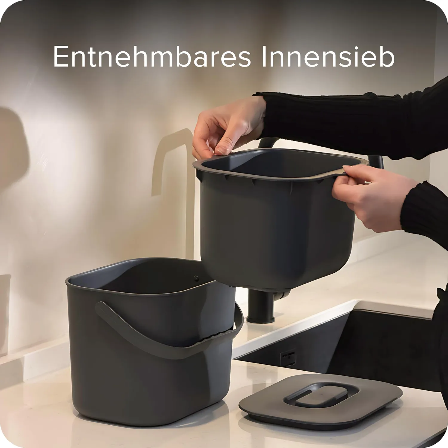 Black Sweden Home Biomülleimer 7L Anthrazit Grau Sieb
