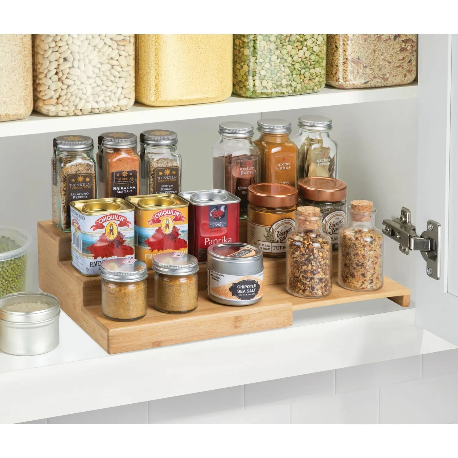 mDesign Gewürzregal Bambus naturfarben ausziehbar 3-stufig
