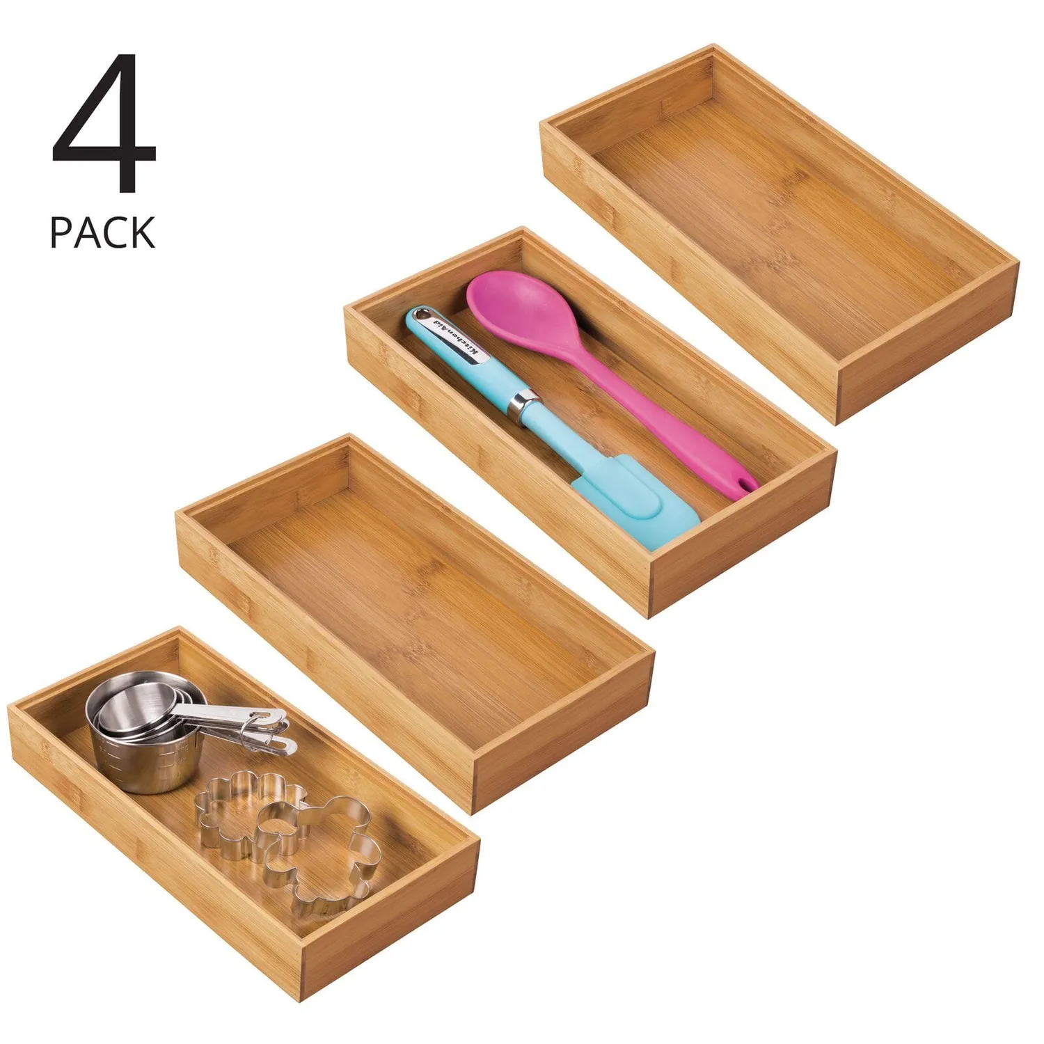 mDesign Bambus Schubladen-Organizer 30,5 cm 4er Set natur