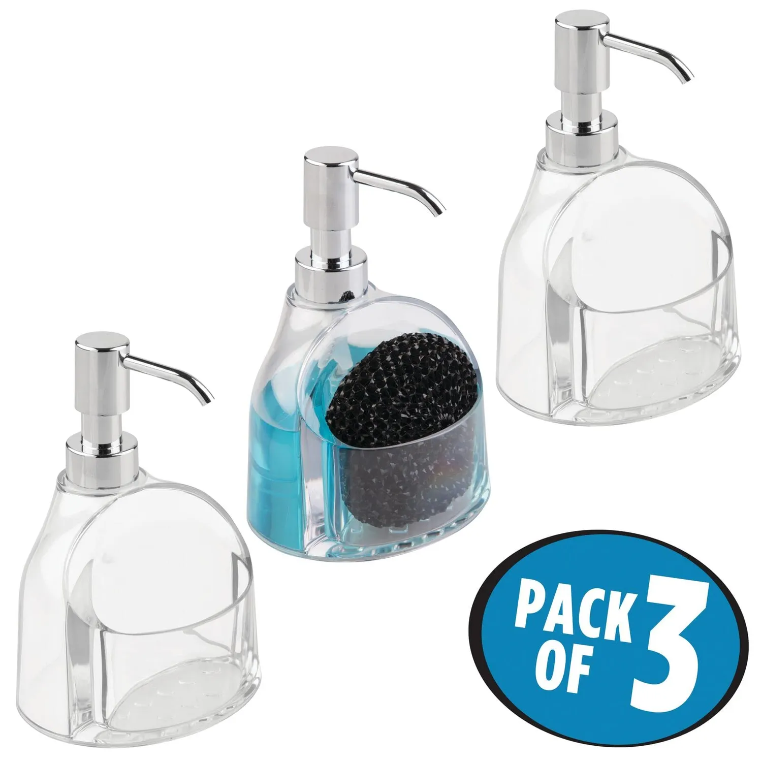mDesign Seifenspender 3er-Set transparent silber Küche