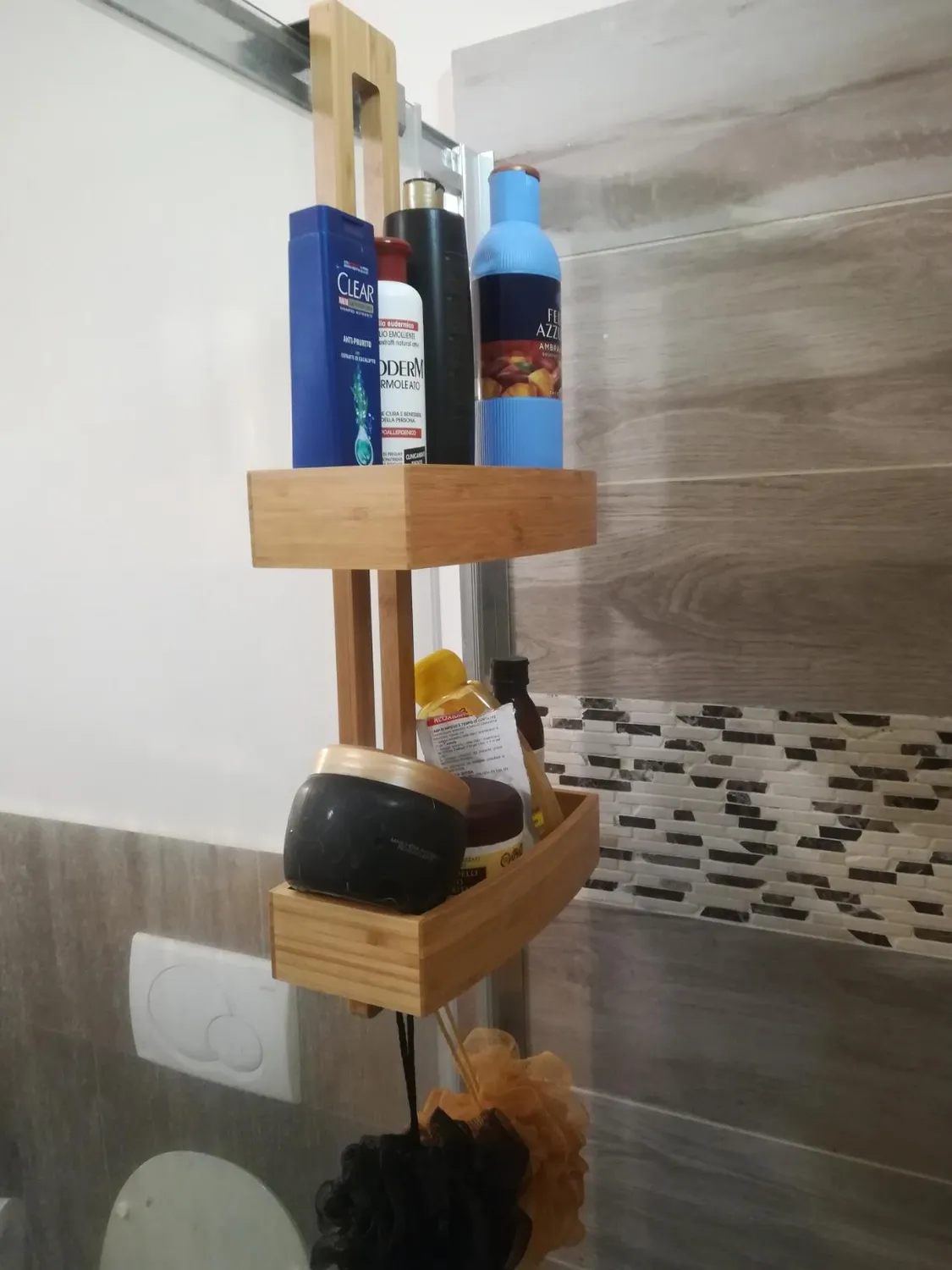mDesign Duschablage zum Aufhängen Bambus Metall