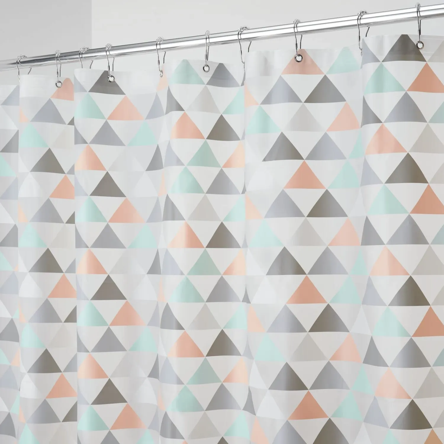 mDesign Duschvorhang Dreiecksmuster koralle mint 183x183 cm