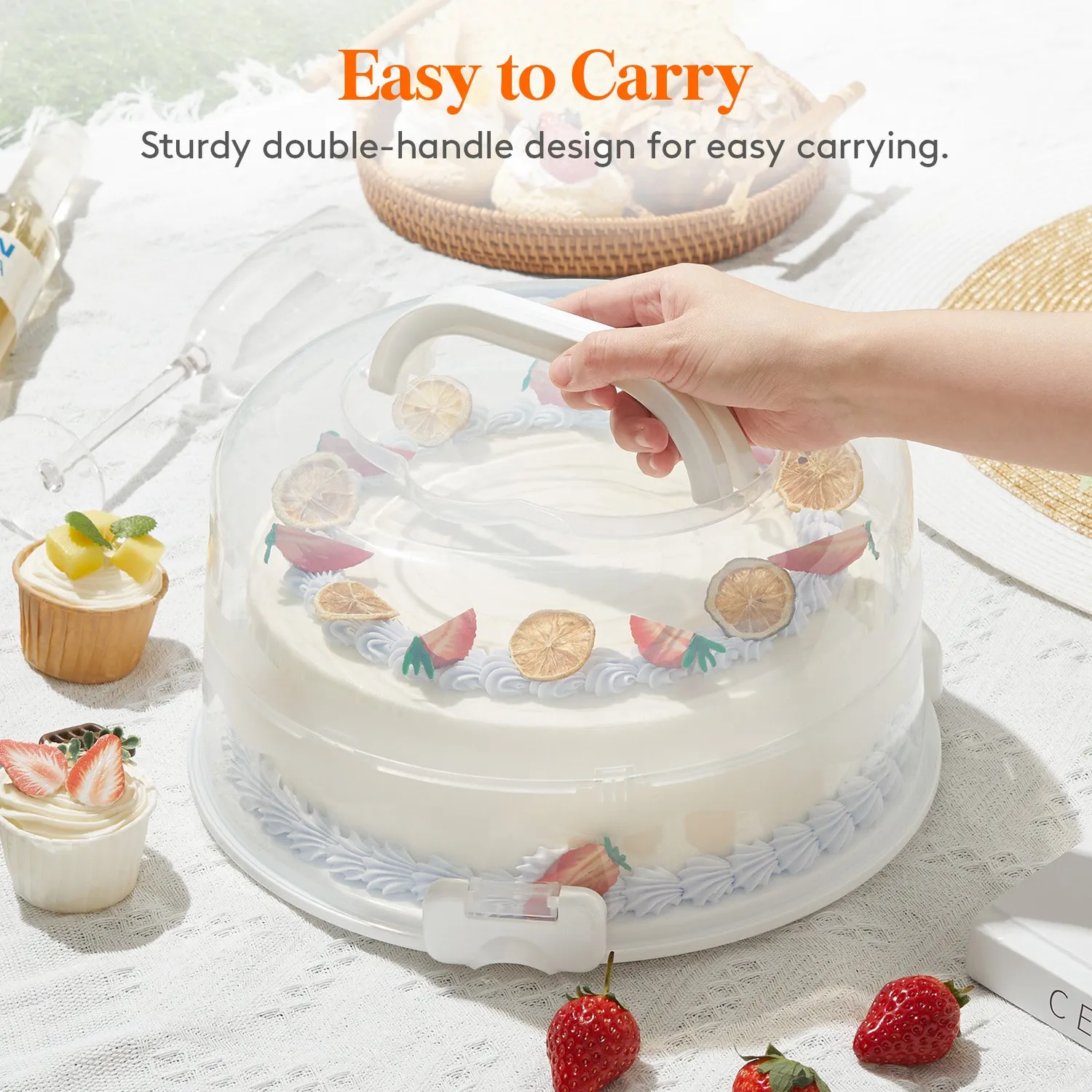 Lifewit Tortentransportbox mit Deckel Weiß für 25 cm Kuchen