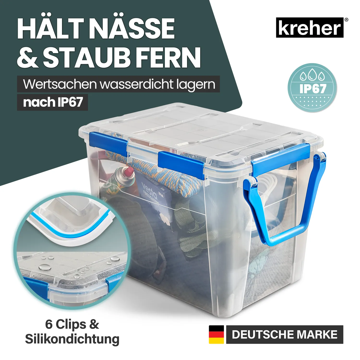 Kreher Box IP67 wasserdichte Box 100 Liter mit Rollen 1 Stück