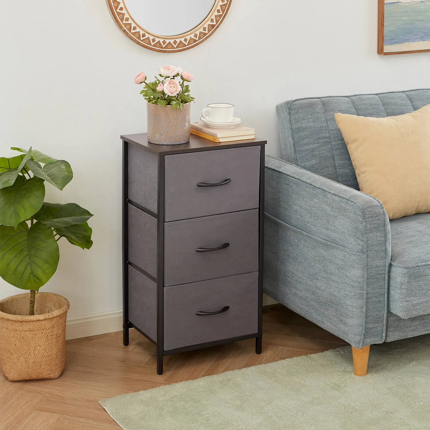 Lifewit Small Dresser 3-Schubladen Kommode Dunkelgrau Stoff