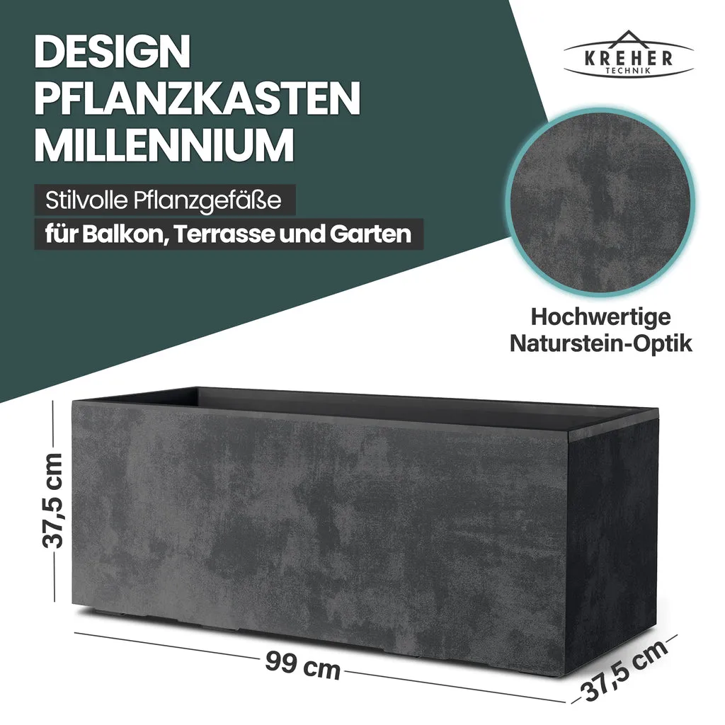 Kreher Millennium 100L Pflanzkübel Anthrazit rechteckig Rollen