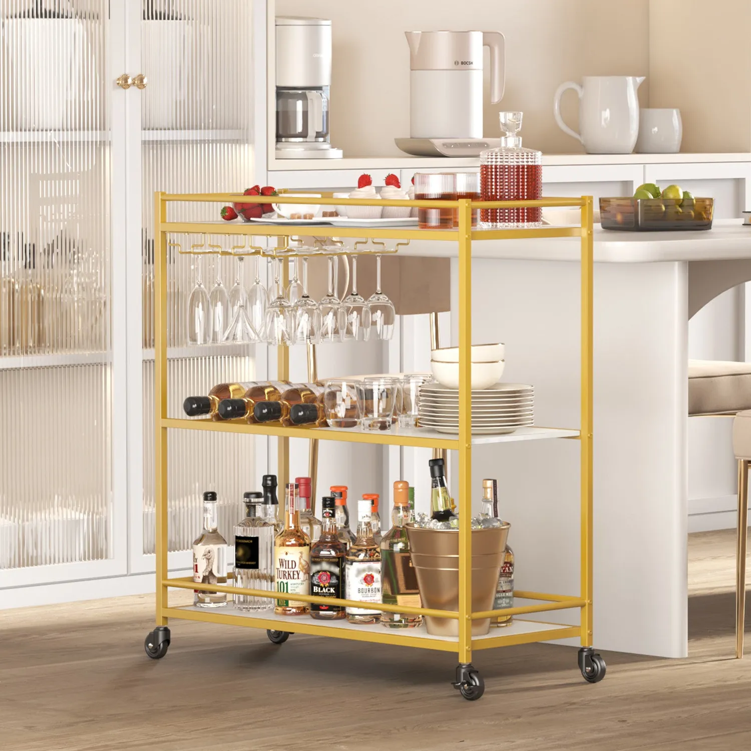 Lifewit Servierwagen Gold 3 Etagen 80cm