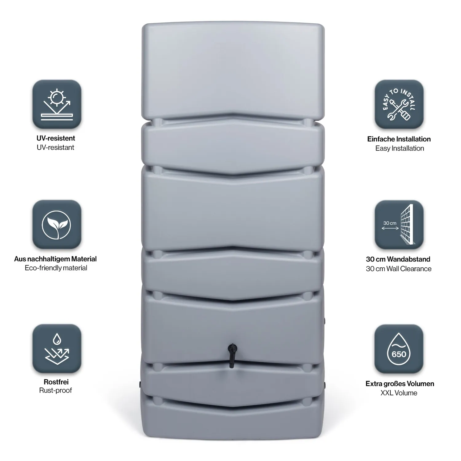 Kreher Aqua Tower Wassertank 650 Liter Grau glatt Hahn