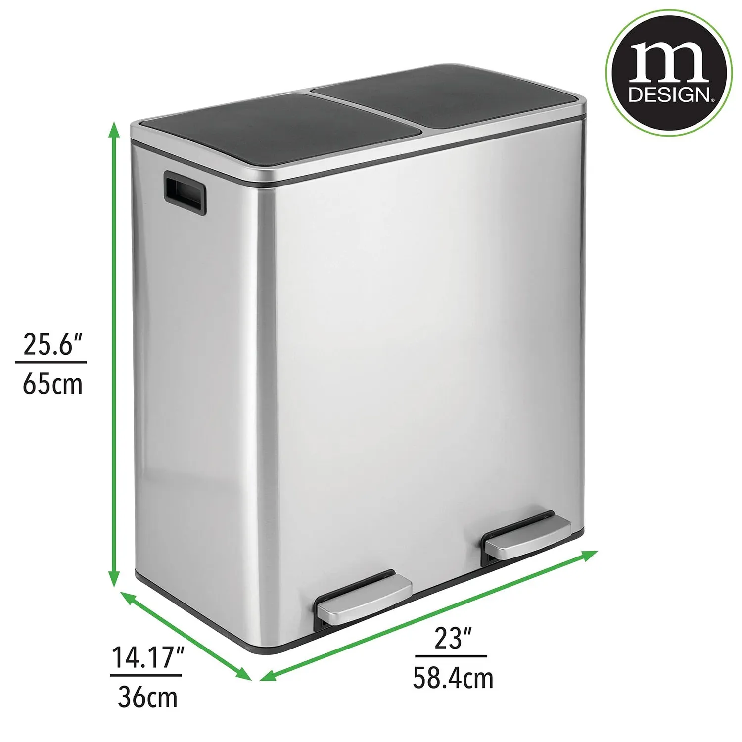 mDesign Treteimer Doppeleimer Edelstahl 60L matt silber