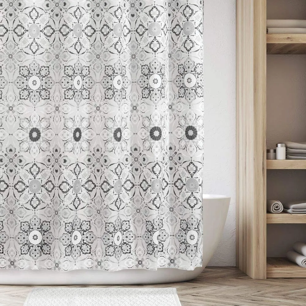 mDesign Medaillon Duschvorhang 183x183 cm schwarz-grau