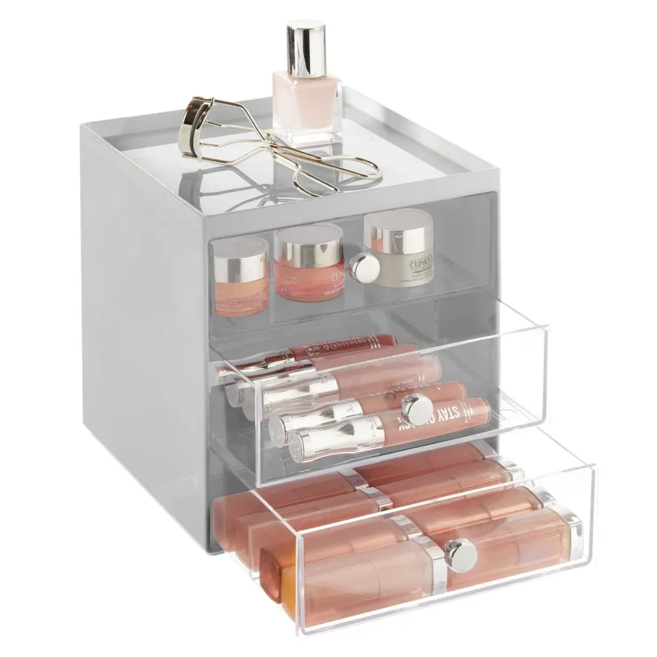 mDesign Make-up Organizer Box grau 3 Schubladen