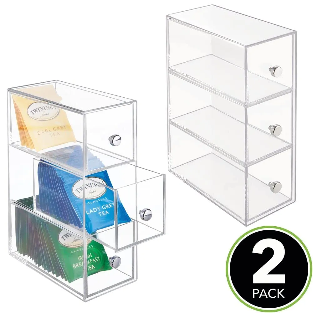 mDesign Teebox Schubladenbox 3 Schubladen 2er-Set klar