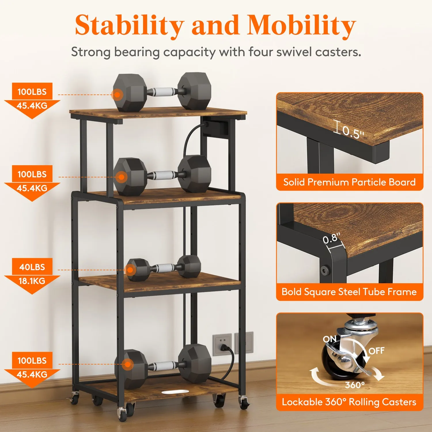 Lifewit Druckerständer mit Rollen Rustic Brown