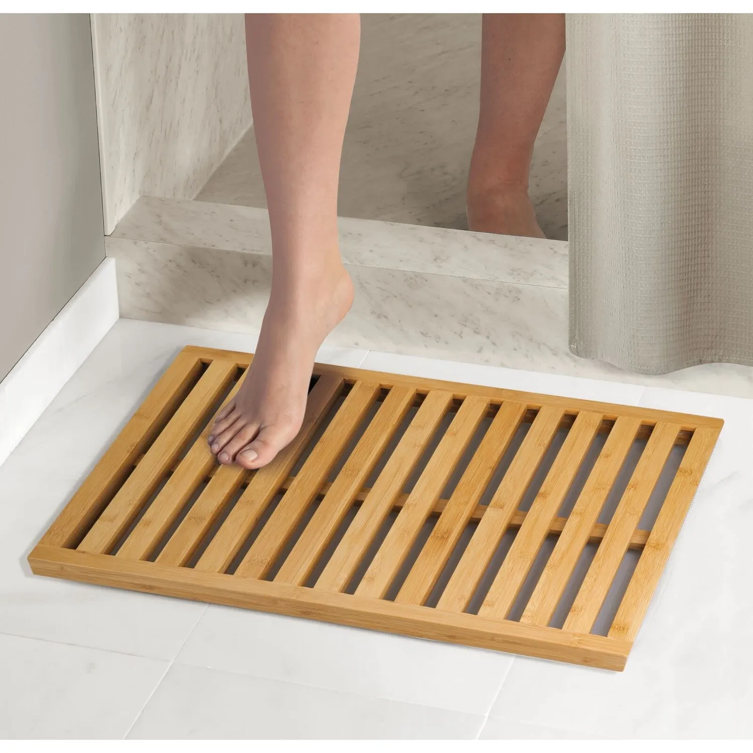 mDesign Badematte Bambus braun rutschfest