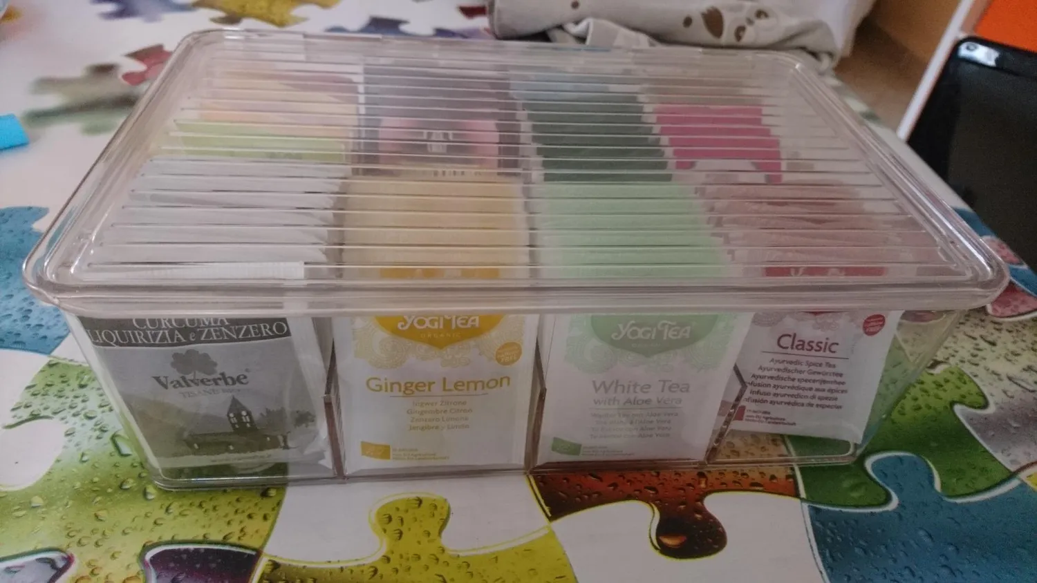 mDesign Küchen Organizer Teebox 8 Fächer transparent