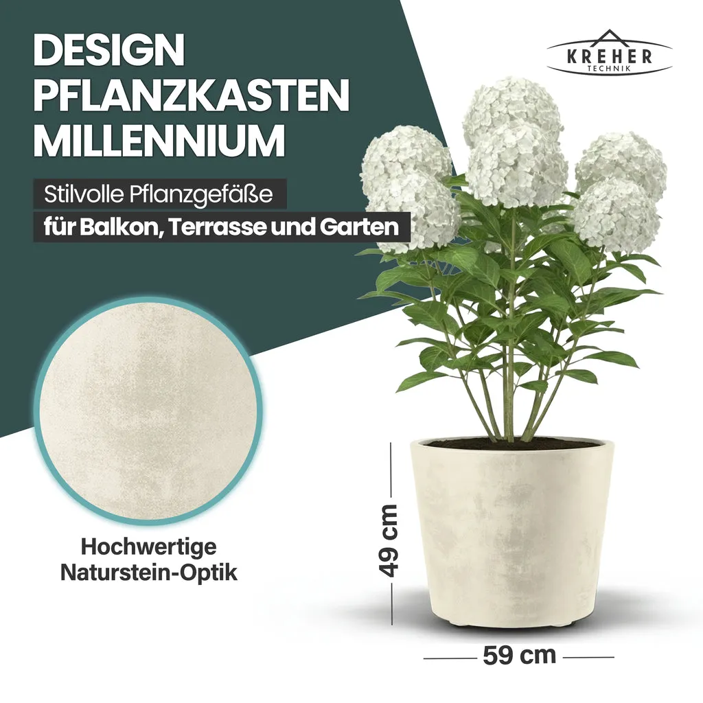 Kreher Millennium 80 Liter Pflanzkübel rund Creme 2er Set