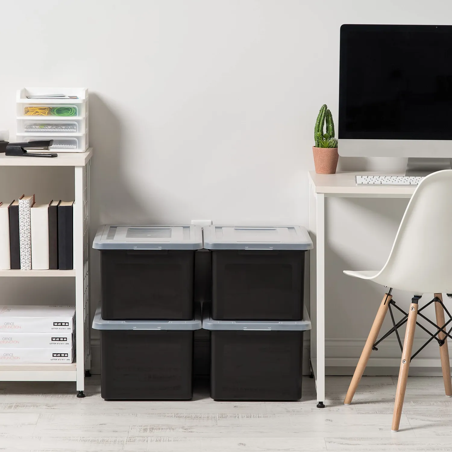 Iris Ohyama FB-21E Aufbewahrungsbox 45L 4er schwarz stapelbar