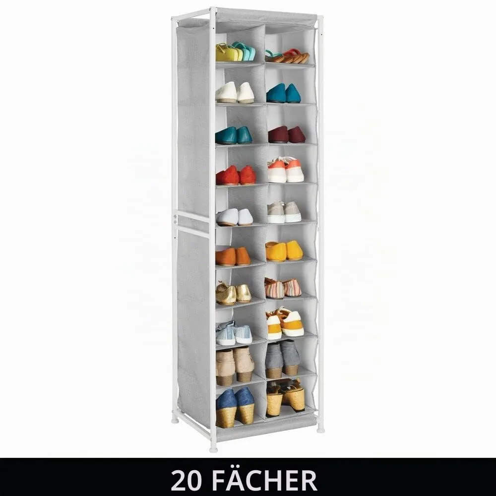 mDesign Schuhregal 20 Fächer grau Metall Textil