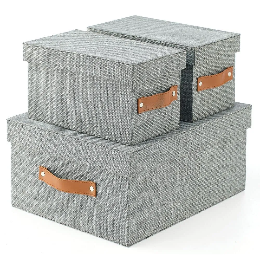 mDesign Aufbewahrungsbox Stoff 3er-Set dunkelgrau mit Deckel