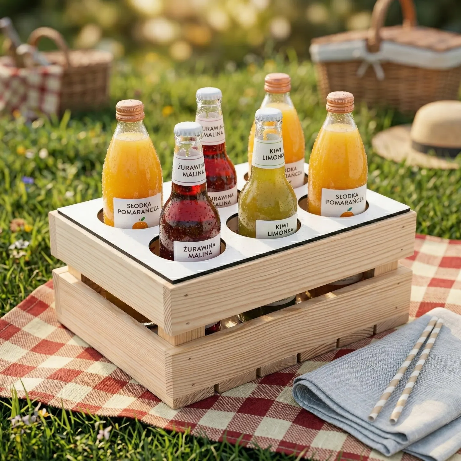 GoodFreshDecor Flaschenträger Holz 6x0,5L 30x20 Natur Weiß