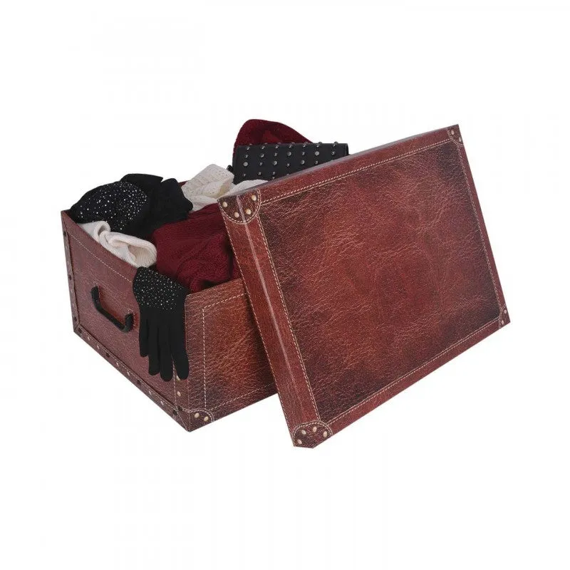 Kreher Dekokarton Leder Rot 40 Liter Aufbewahrungsbox mit Deckel