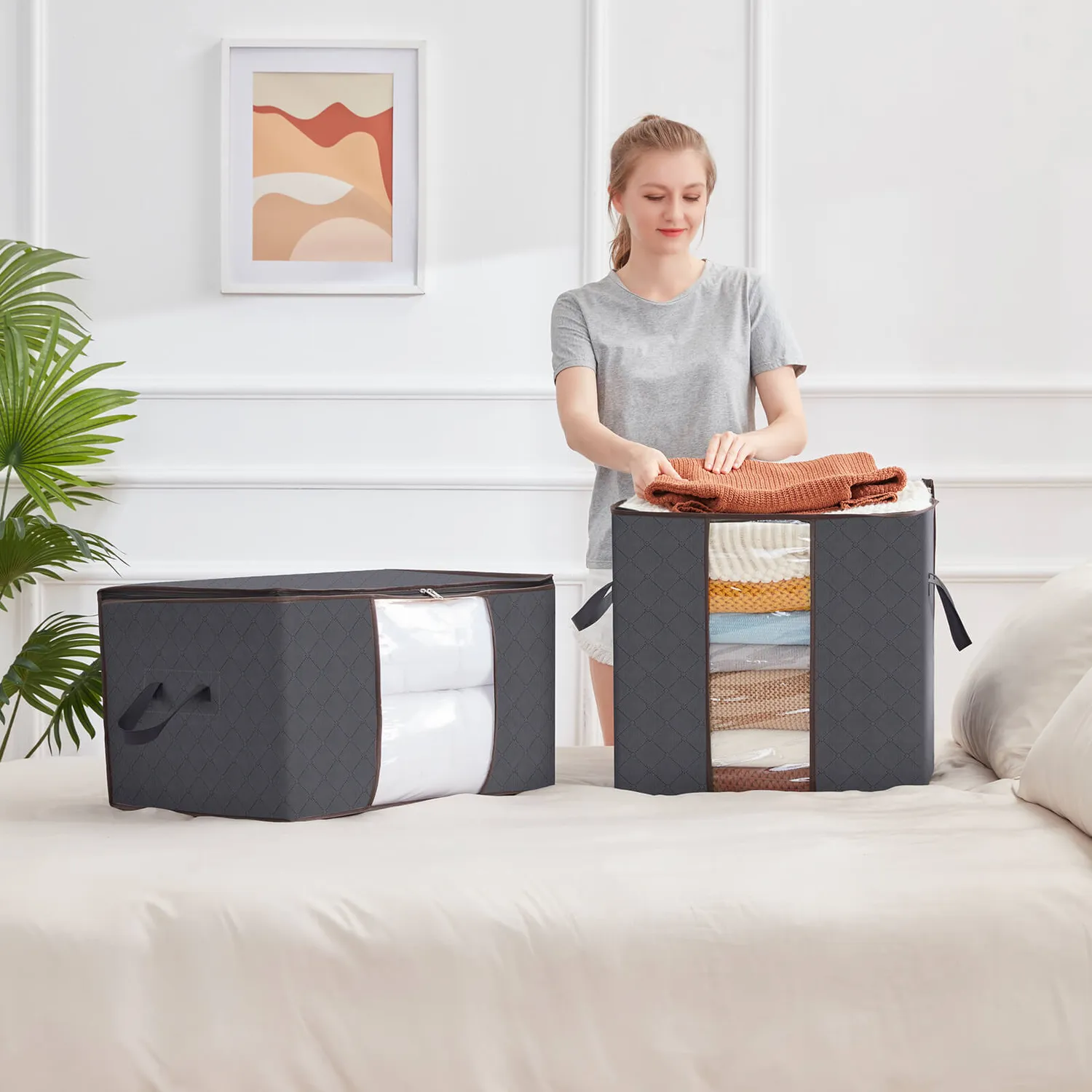 Lifewit Aufbewahrungstasche 90L 4er-Set Grau mit Sichtfenster