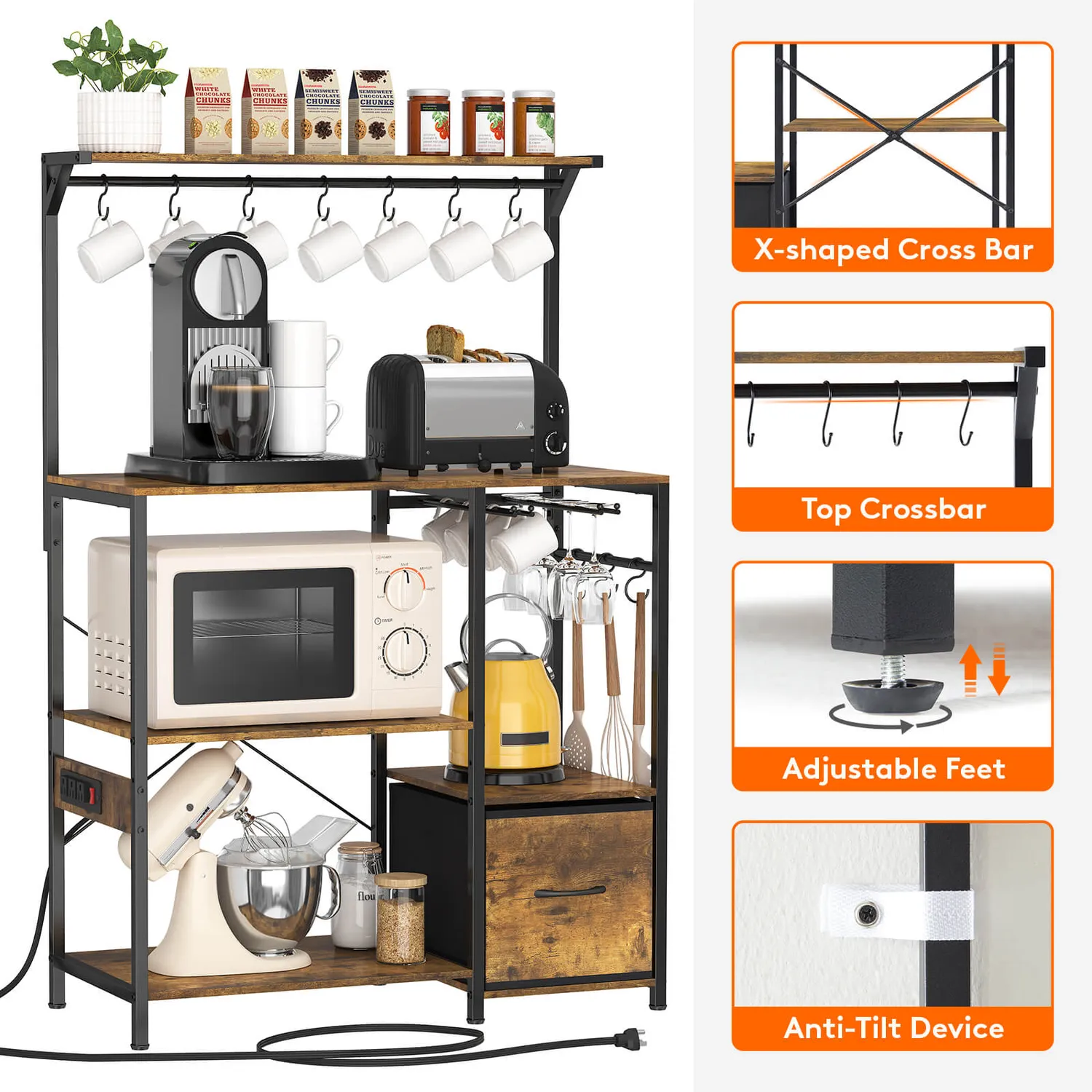 Lifewit Baker's Rack Küchenregal mit Steckdose und Haken