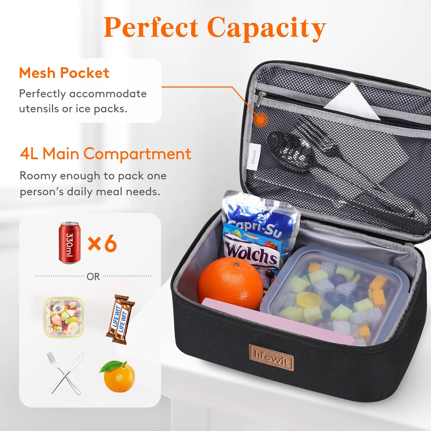 Lifewit Lunchbag 4L Klein Schwarz Isolierte Kühltasche