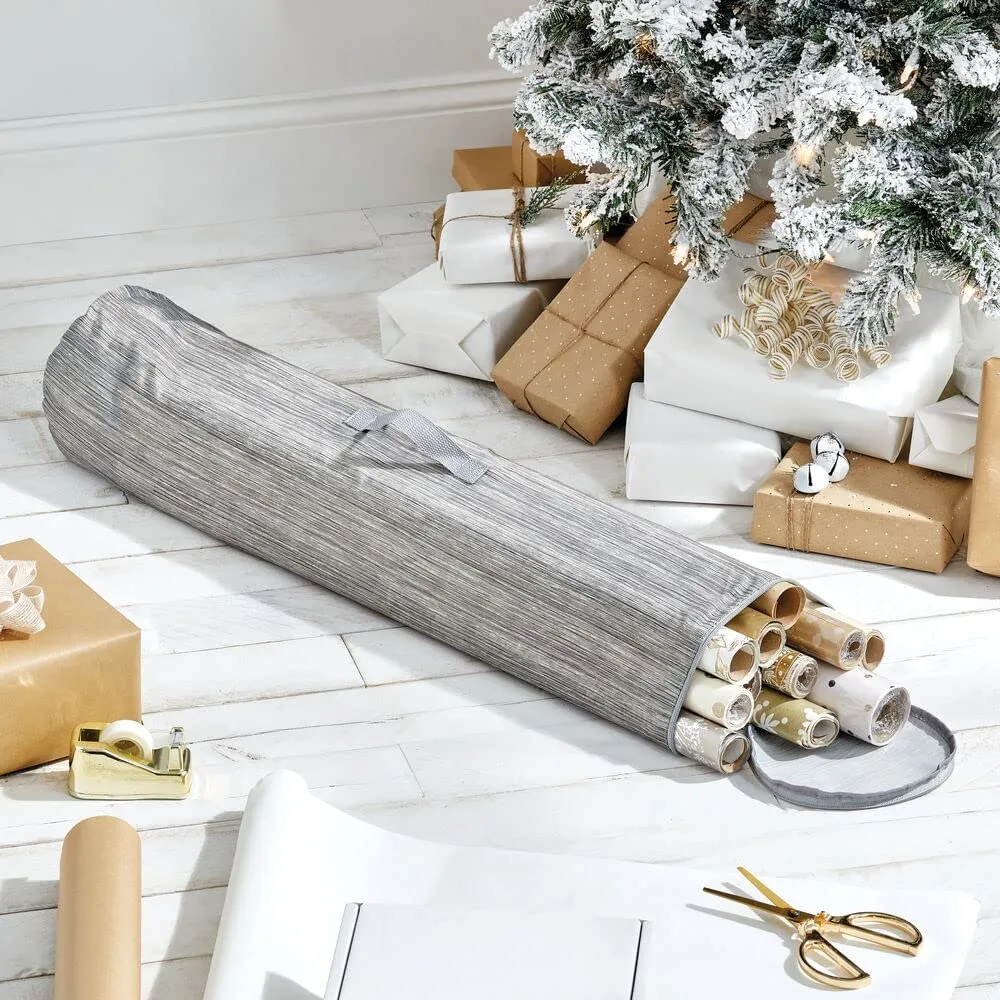 mDesign Geschenkpapier Organizer grau beige mit Griff