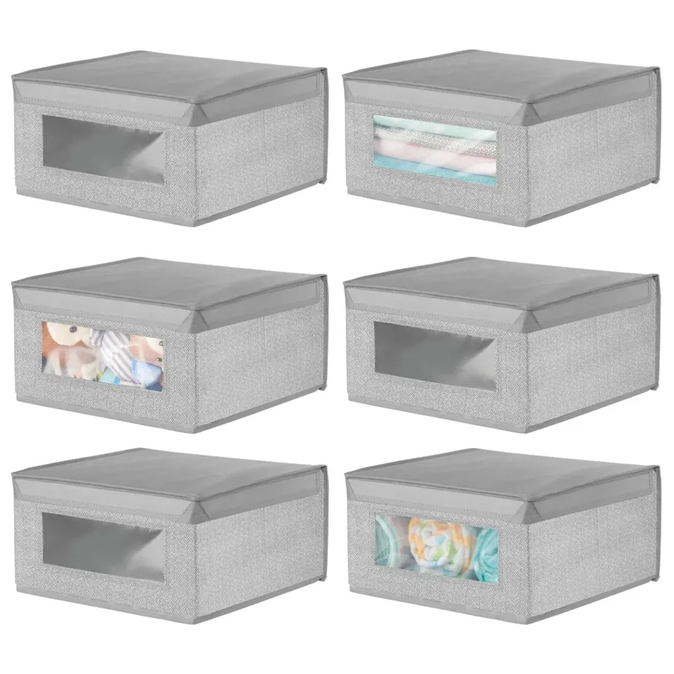mDesign 6er-Set Stoffbox grau Fischgrät mit Deckel