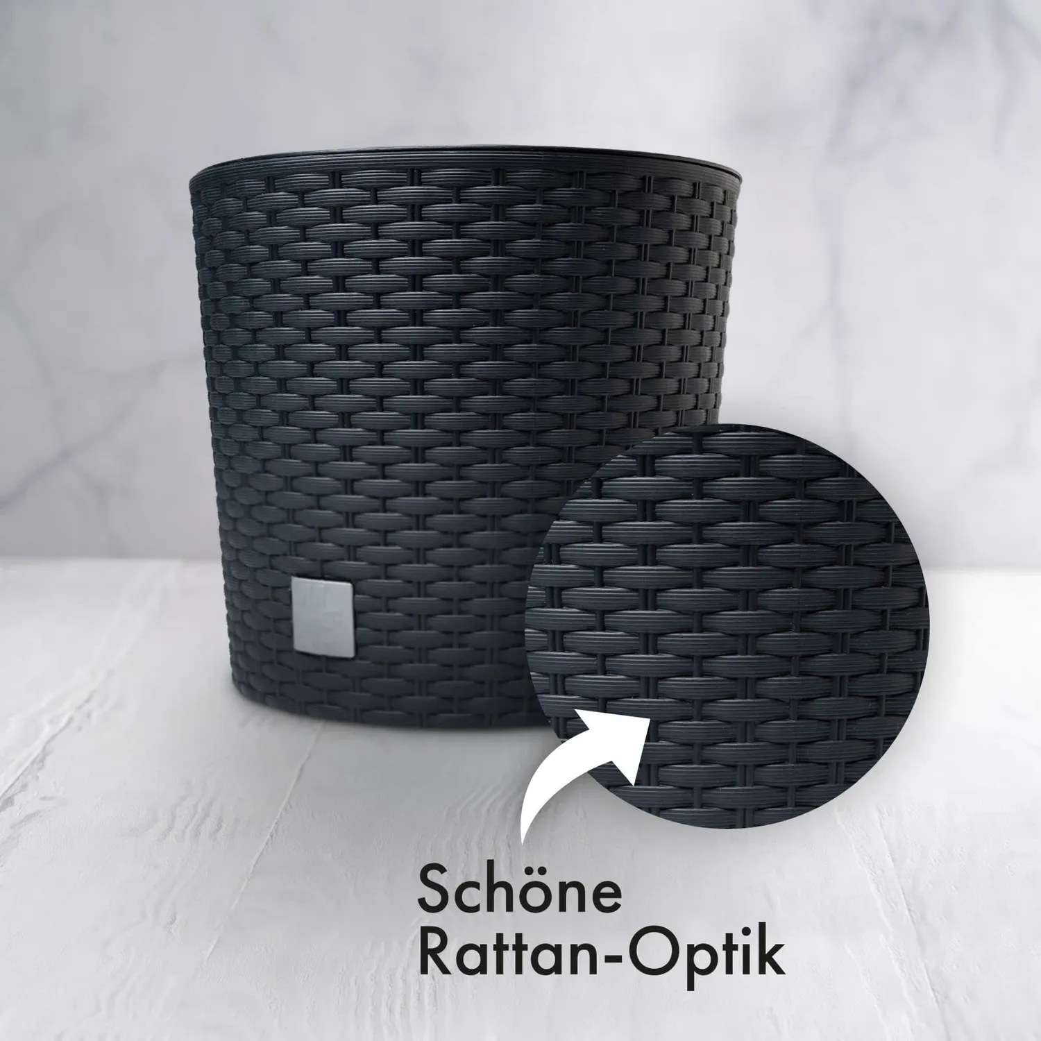 astor24 Blumentopf Rattan-Optik 20 cm schwarz mit Einsatz