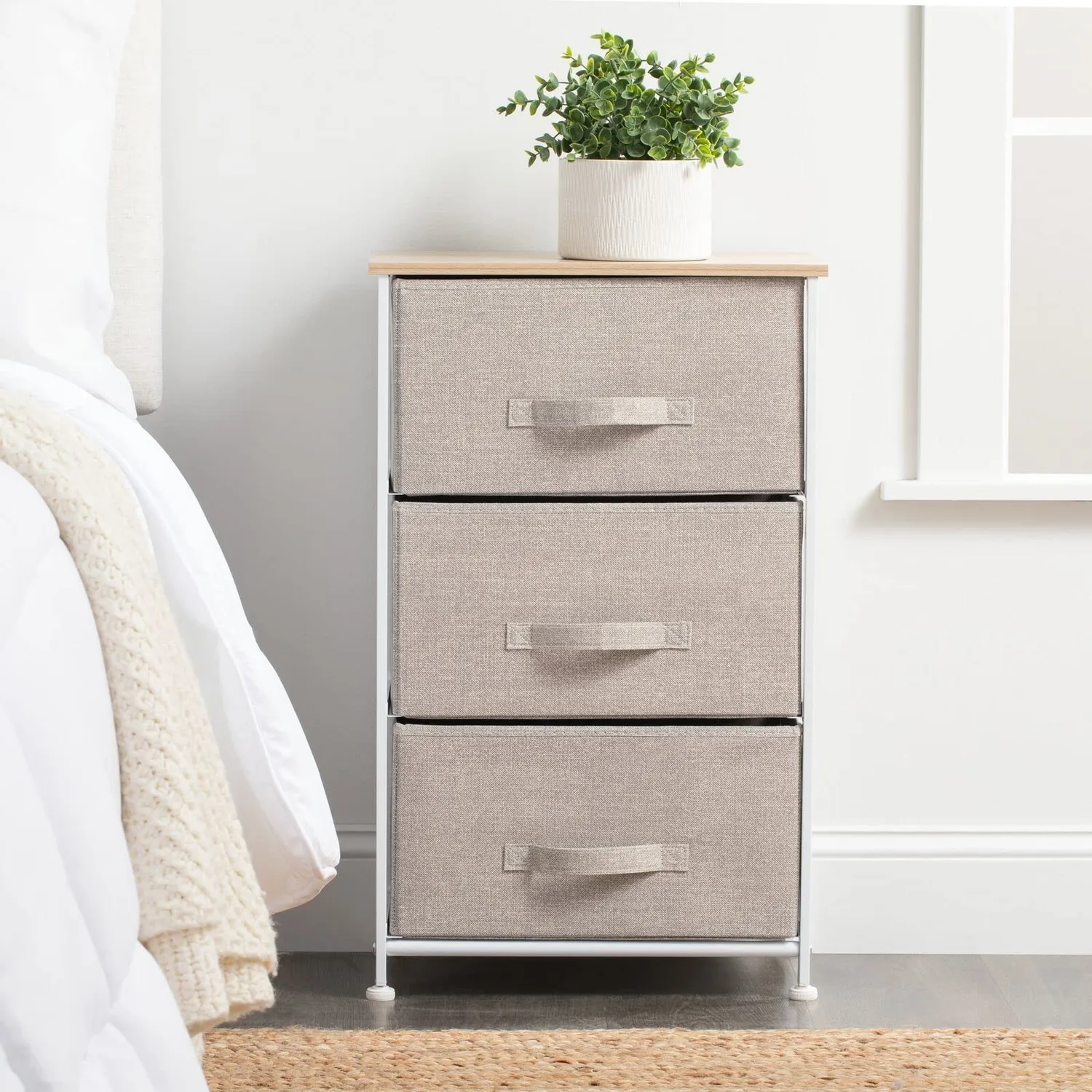 mDesign Schrank Organizer 3 Schubladen Stoff beige