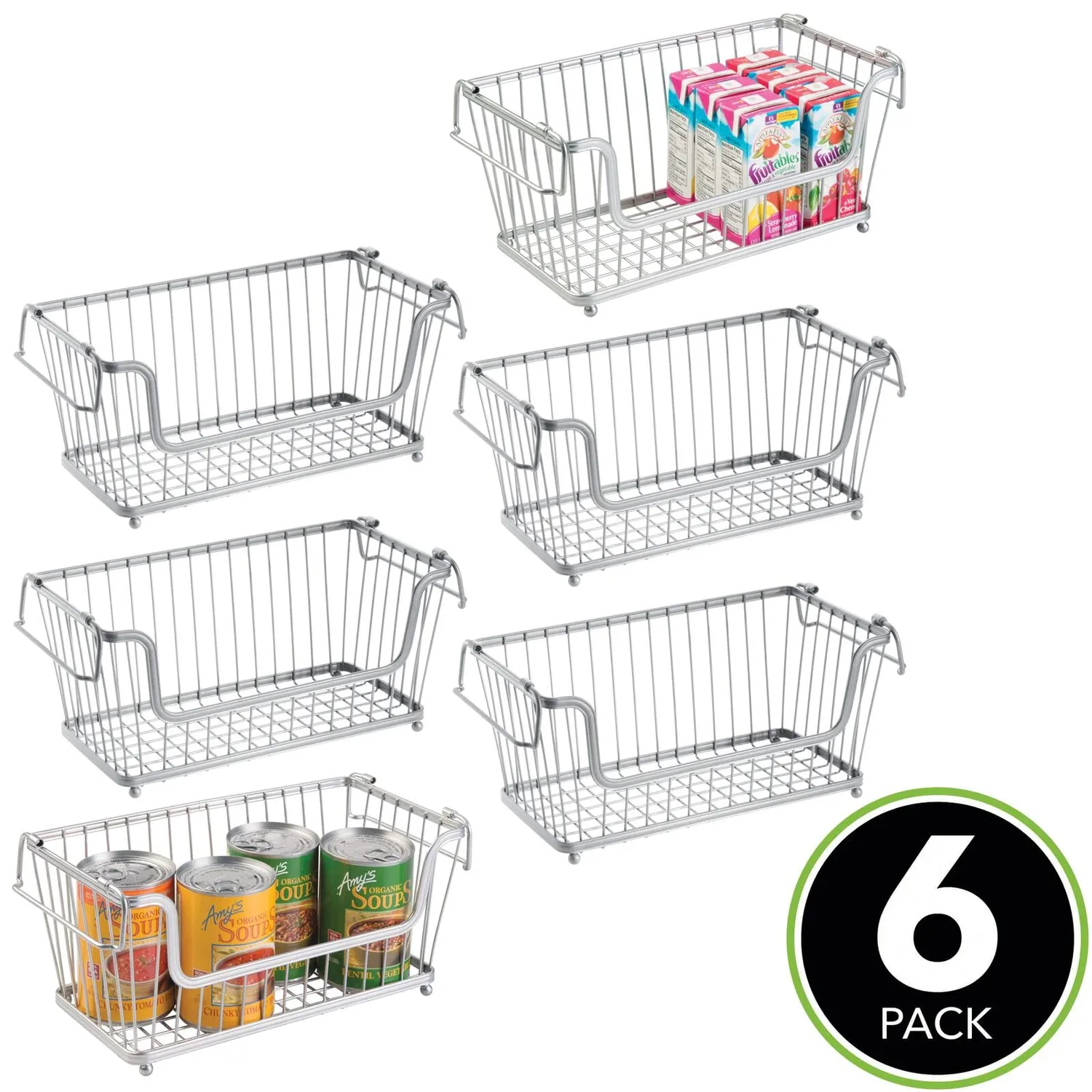 mDesign 06100MDKEU Drahtkorb 6er-Set silber stapelbar