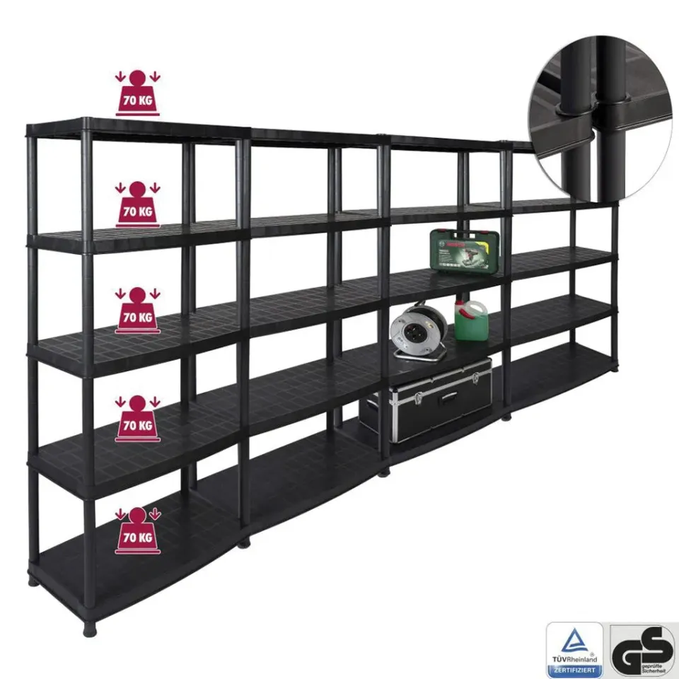 Kreher Deluxe Schwerlastregal Schwarz 4 Stück 185 cm