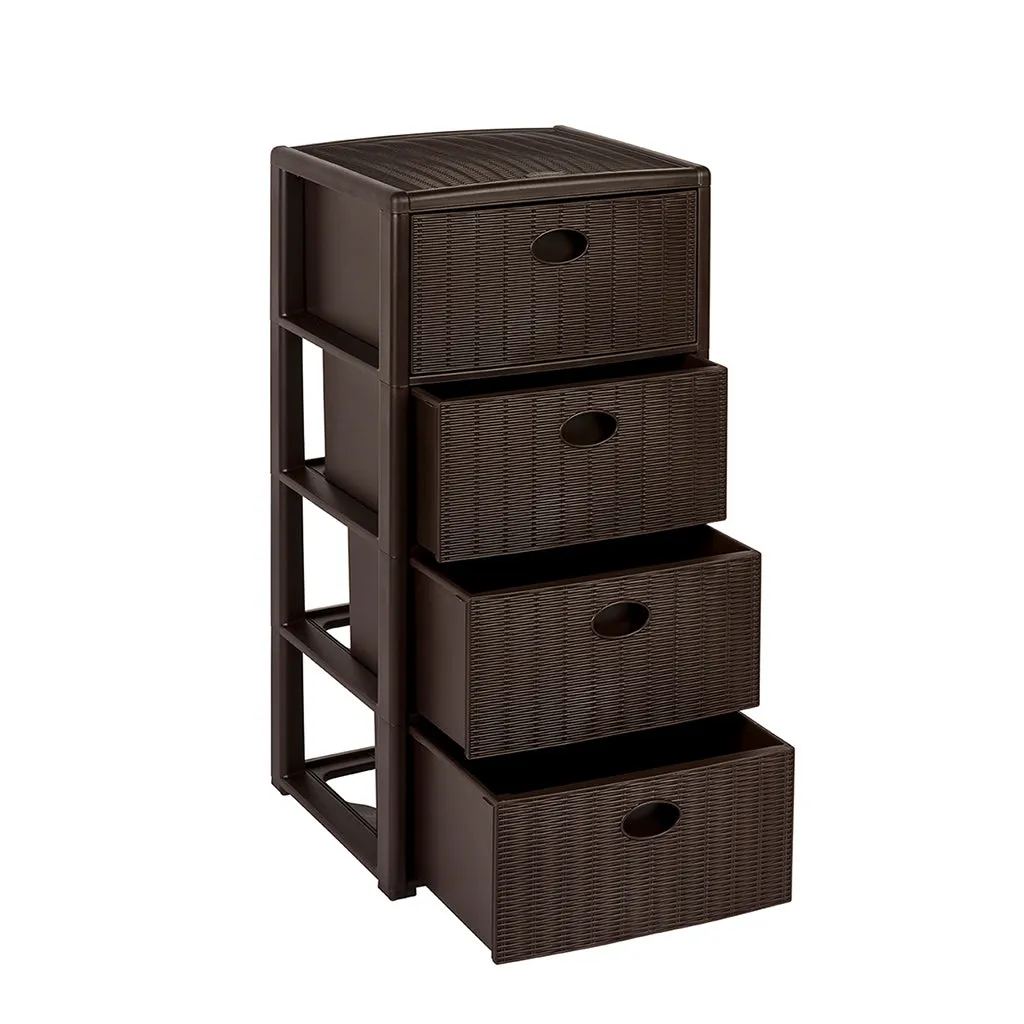Kreher Rattan Schubladentower Schubladenbox Grau rollbar