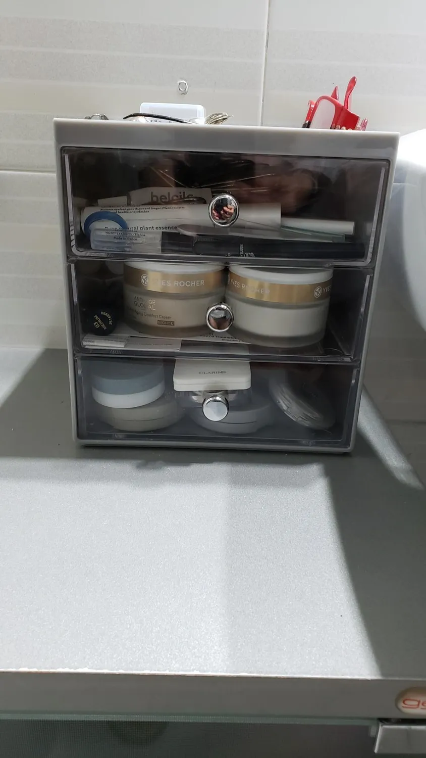 mDesign Make-up Organizer Box grau 3 Schubladen