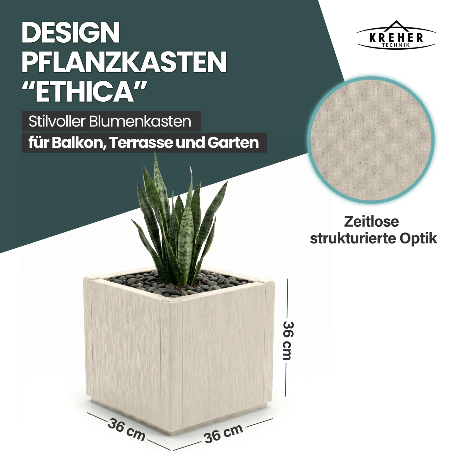 Kreher Ethica Pflanzkasten schmal Beige 3er UV-fest