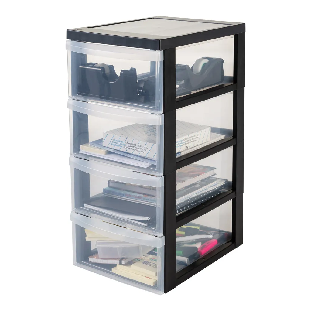 Kreher Rollwagen 4 Schubladen Rollcontainer Schwarz Transparent