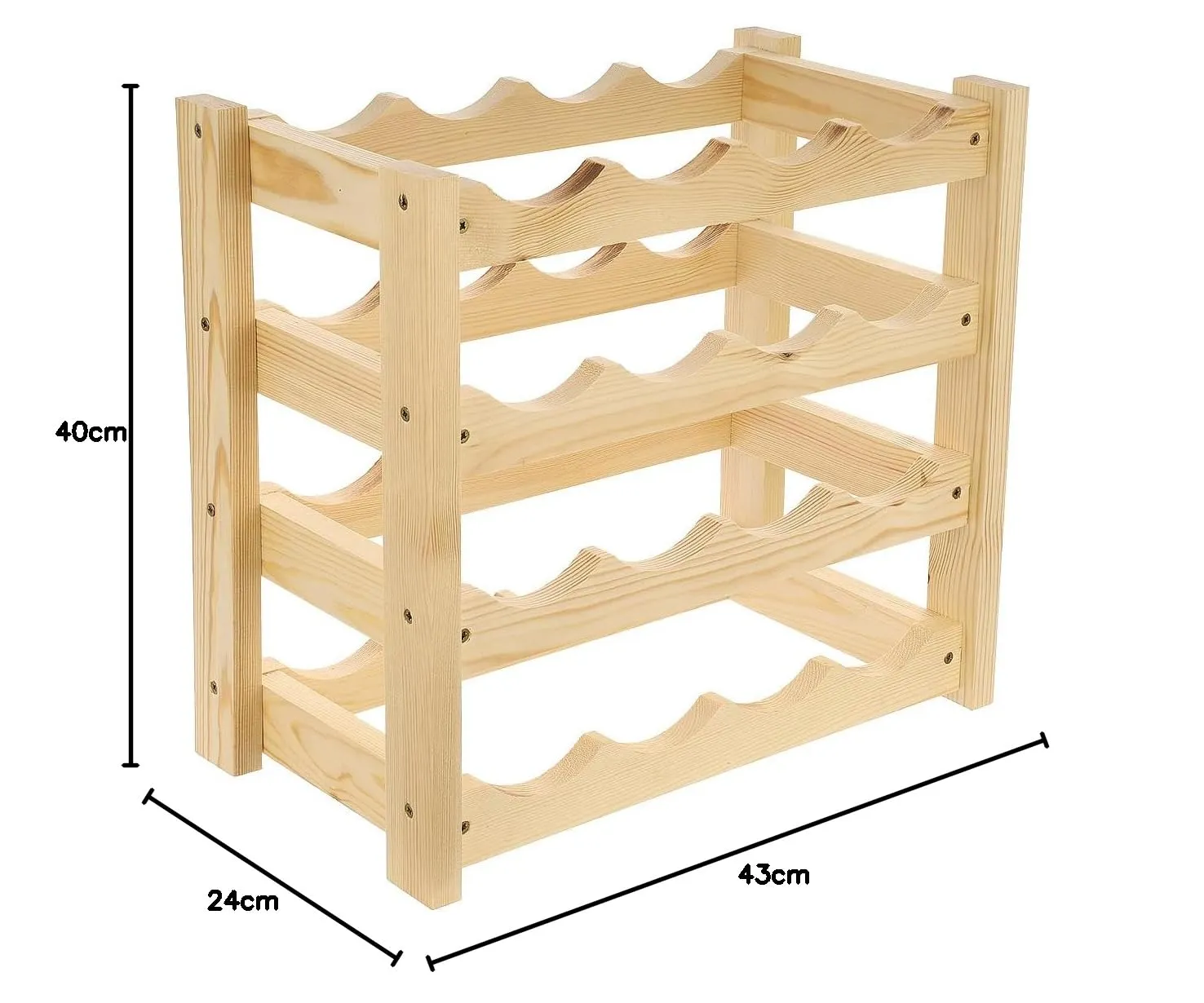 GoodFreshDecor Weinregal Holz für 16 Flaschen 43x24x40 cm Kiefer