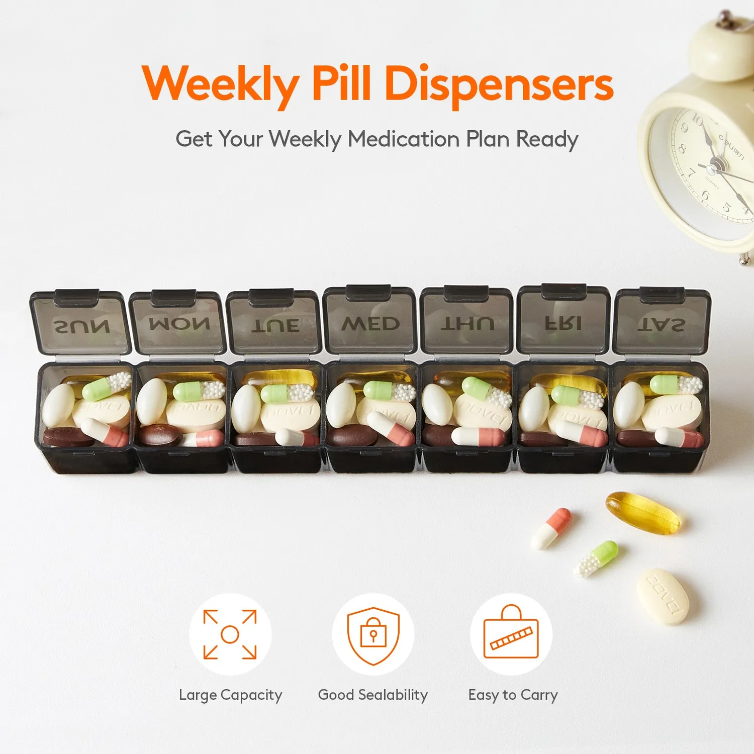 Lifewit Tablettenbox 28 Tage Pillenbox 1 Stück BPA-frei