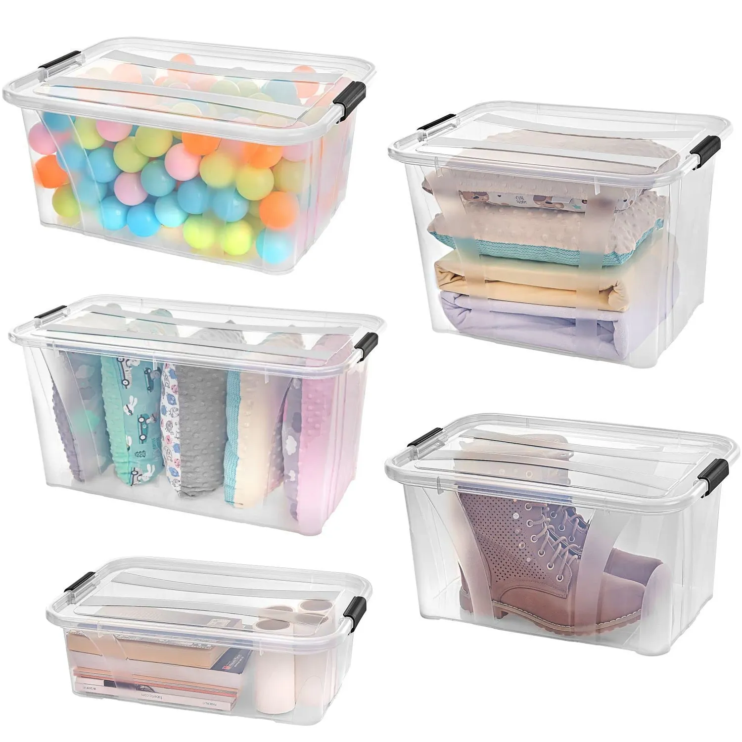 astor24 Aufbewahrungsbox 55L 3er-Set transparent Deckel